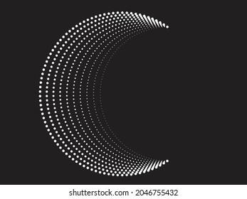 Halftone dots in Semi Circle Form .  Vector Illustration .Technology round. Moon Logo . Design element . Abstract Geometric shape . letter c .