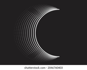 Halftone dots in Semi Circle Form .  Vector Illustration .Technology round. Moon Logo . Design element . Abstract Geometric shape . letter c .