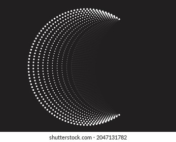 Halftone dots in Semi Circle Form .  Vector Illustration .Technology round. Moon Logo . Design element . Abstract Geometric shape . letter c .
