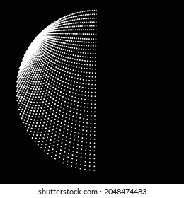 Puntos de semitono en forma de semicírculo .  Ilustración de vectores. Ronda de tecnología. Logo de la luna . Elemento de diseño. Resumen Forma geométrica .