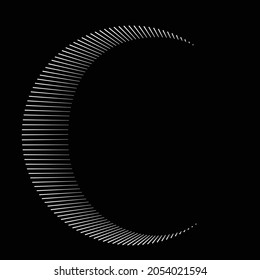 Halftone dots in Semi Circle Form .Lunar phases.   Vector Illustration .Technology round. Moon Logo . Design element . Abstract Geometric shape . letter c . Phase of the moon.