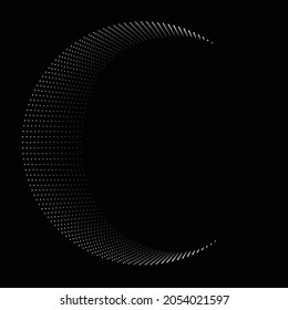 Halftone dots in Semi Circle Form .Lunar phases.   Vector Illustration .Technology round. Moon Logo . Design element . Abstract Geometric shape . letter c . Phase of the moon.