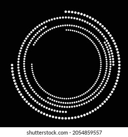 Halftone dots in Semi Circle Form .  Vector Illustration .Technology round. Circle logo . Design element . Abstract Geometric shape . White dots on the black background .