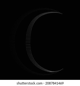 Halftone dots in Semi Circle Form .  Vector Illustration .Technology round. Moon Logo . Design element . Abstract Geometric shape . letter c .