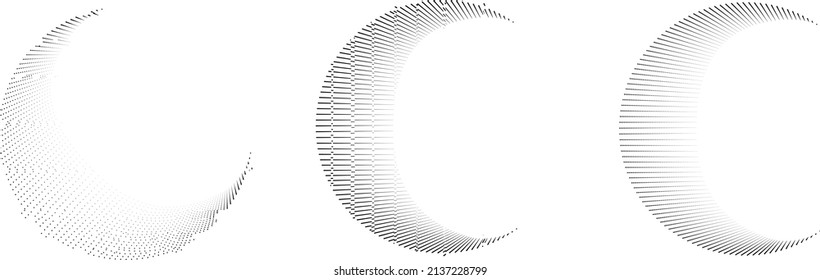 Halftone dots in Semi Circle Form .  Vector Illustration .Technology round. Moon Logo . Design element . Abstract Geometric shape . letter c .