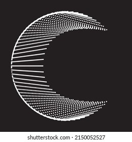 Halftone dots in Semi Circle Form .  Vector Illustration .Technology round. Moon Logo . Design element . Abstract Geometric shape . letter c .