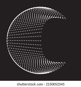 Halftone dots in Semi Circle Form .  Vector Illustration .Technology round. Moon Logo . Design element . Abstract Geometric shape . letter c .