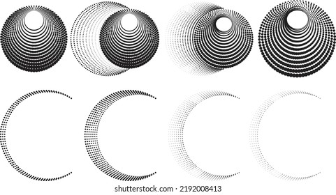 Halftone dots in Semi Circle Form .  Vector Illustration .Technology round. Moon Logo . Design element . Abstract Geometric shape . letter c .
