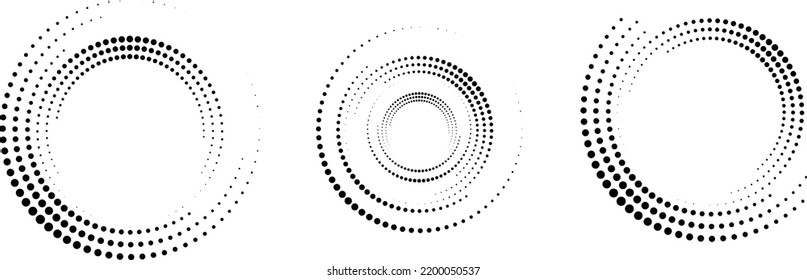 Halftone dots in Semi Circle Form .  Vector Illustration .Technology round. Moon Logo . Design element . Abstract Geometric shape .