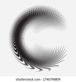 Halftone dots in spiral form. Geometric dotted shape. Design element for frames, prints, web pages, template, logos and textile pattern