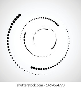 Halftone dots in spiral form. round logo . vector dotted frame . design element