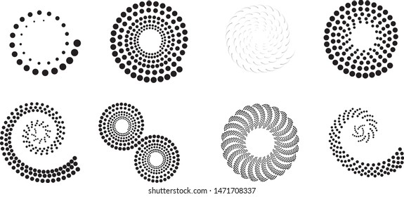 Halftone dots in spiral form. round logo . vector dotted frame . design element
