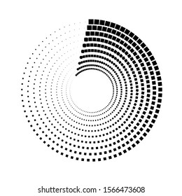Halftone dots, Tiny squares in circle form. round logo . vector dotted frame . design element