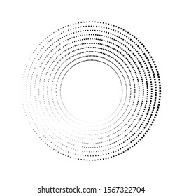 Halftone dots. tiny squares in circle form. round logo . vector dotted frame . design element