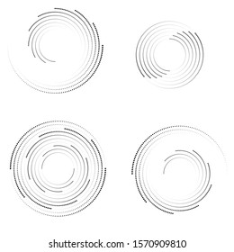 Halftone dots. tiny squares in circle form. round logo . vector dotted frame . design element