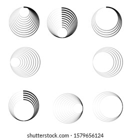 Halftone dots. tiny squares in tunnel form. round logo . vector dotted frame pipe . tube design element