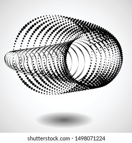 Halftone dots in tunnel form. round logo . vector dotted frame pipe . tube design element