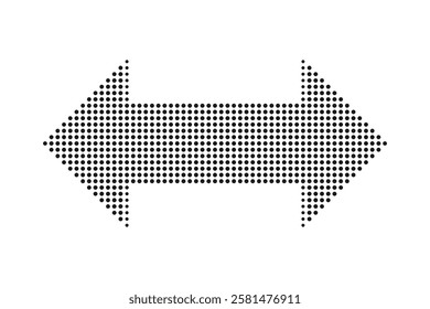 Halftone dots two-sided double arrow. A two-way direction symbol. Isolated on a white background.