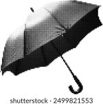Halftone dots in varying stripes illustrate a grayscale umbrella.