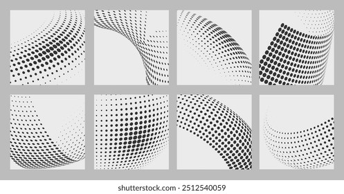 Halftone dots vector abstract backgrounds set. dot pattern element, design dots, gradation wave dot illustration