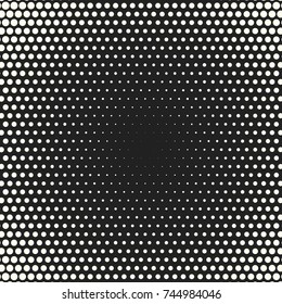 Halftone dots. Vector black and white circles halftone background. Geometric vintage monochrome fade wallpaper. MInimal abstract graphic backdrop. Pop art print. Dotted geometric retro pattern.