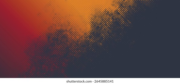 Halftone dots vector diagonal grunge texture, red to orange gradient. Dotted retro fade, abstract background with autumn colors.