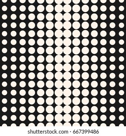 Halftone dots vector seamless pattern. Abstract dotted geometric texture with different sized circles in horizontal rows. Monochrome background, gradient transition effect. Design for decor, digital