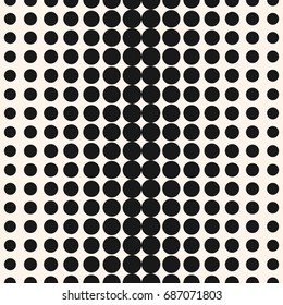 Halftone dots vector seamless pattern. Abstract geometric texture with different sized circles in horizontal rows. Monochrome background, gradient transition effect. Design for decor, digital, web