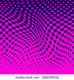 Halftone dots wavy background. Pink and purple backdrop