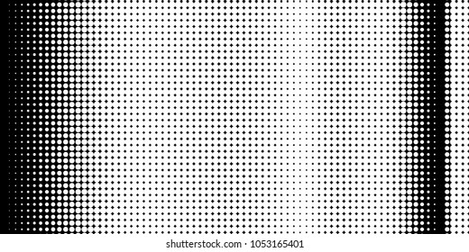 Halftone dots. White and black geometric gradient for pop art designs. Geometric vintage monochrome fade wallpaper. Pop art print. Dotted geometric retro pattern. Comic halftone background.