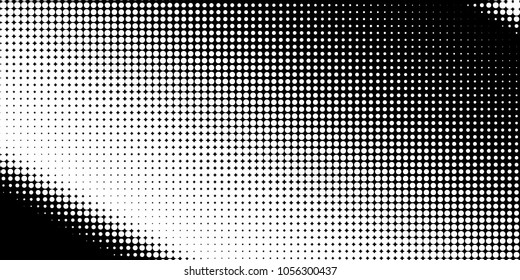 Halftone dots. White and black geometric gradient for pop art designs. Geometric vintage monochrome fade wallpaper. Pop art print. Dotted geometric retro pattern. Comic halftone background.
