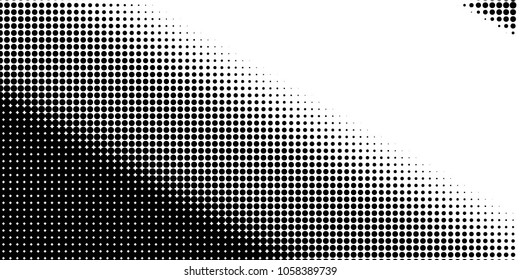 Halftone dots. White and black geometric gradient for pop art designs. Geometric vintage monochrome fade wallpaper. Pop art print. Dotted geometric retro pattern. Comic halftone background.