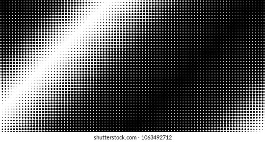 Halftone dots. White and black geometric gradient for pop art designs. Geometric vintage monochrome fade wallpaper. Pop art print. Dotted geometric retro pattern. Comic halftone background.