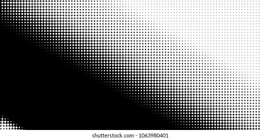 Halftone dots. White and black geometric gradient for pop art designs. Geometric vintage monochrome fade wallpaper. Pop art print. Dotted geometric retro pattern. Comic halftone background.