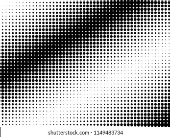 Halftone dots. White and black geometric gradient for pop art designs. Geometric vintage monochrome fade wallpaper. Pop art print. Dotted geometric retro pattern. Comic halftone background.