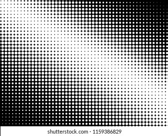 Halftone dots. White and black geometric gradient for pop art designs. Geometric vintage monochrome fade wallpaper. Pop art print. Dotted geometric retro pattern. Comic halftone background.