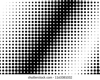 Halftone dots. White and black geometric gradient for pop art designs. Geometric vintage monochrome fade wallpaper. Pop art print. Dotted geometric retro pattern. Comic halftone background.