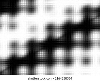 Halftone dots. White and black geometric gradient for pop art designs. Geometric vintage monochrome fade wallpaper. Pop art print. Dotted geometric retro pattern. Comic halftone background.