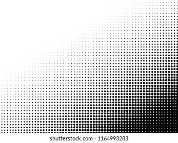 Halftone dots. White and black geometric gradient for pop art designs. Geometric vintage monochrome fade wallpaper. Pop art print. Dotted geometric retro pattern. Comic halftone background.