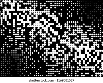 Halftone dots. White and black geometric gradient for pop art designs. Geometric vintage monochrome fade wallpaper. Pop art print. Dotted geometric retro pattern. Comic halftone background.