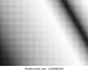 Halftone dots. White and black geometric gradient for pop art designs. Geometric vintage monochrome fade wallpaper. Pop art print. Dotted geometric retro pattern. Comic halftone background.