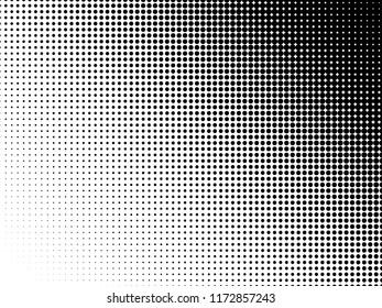 Halftone dots. White and black geometric gradient for pop art designs. Geometric vintage monochrome fade wallpaper. Pop art print. Dotted geometric retro pattern. Comic halftone background.