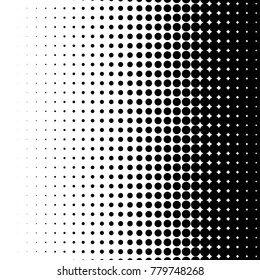 Halftone dots. White and black geometric gradient for pop art designs. Geometric vintage monochrome fade wallpaper. Pop art print. Dotted geometric retro pattern. Comic halftone background.