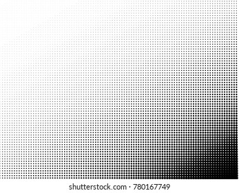 Halftone dots. White and black geometric gradient for pop art designs. Geometric vintage monochrome fade wallpaper. Pop art print. Dotted geometric retro pattern. Comic halftone background.