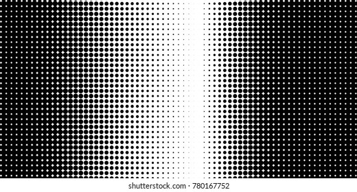 Halftone dots. White and black geometric gradient for pop art designs. Geometric vintage monochrome fade wallpaper. Pop art print. Dotted geometric retro pattern. Comic halftone background.