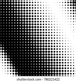 Halftone dots. White and black geometric gradient for pop art designs. Geometric vintage monochrome fade wallpaper. Pop art print. Dotted geometric retro pattern. Comic halftone background.