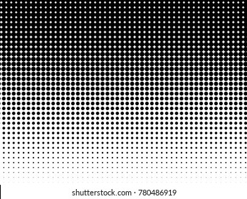 Halftone dots. White and black geometric gradient for pop art designs. Geometric vintage monochrome fade wallpaper. Pop art print. Dotted geometric retro pattern. Comic halftone background.