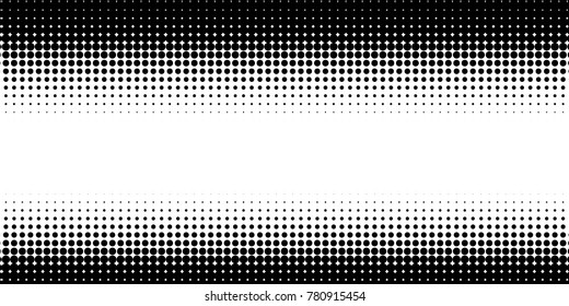 Halftone dots. White and black geometric gradient for pop art designs. Geometric vintage monochrome fade wallpaper. Pop art print. Dotted geometric retro pattern. Comic halftone background.