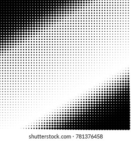 Halftone dots. White and black geometric gradient for pop art designs. Geometric vintage monochrome fade wallpaper. Pop art print. Dotted geometric retro pattern. Comic halftone background
