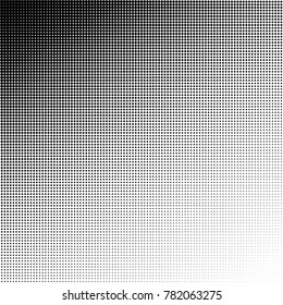 Halftone dots. White and black geometric gradient for pop art designs. Geometric vintage monochrome fade wallpaper. Pop art print. Dotted geometric retro pattern. Comic halftone background.